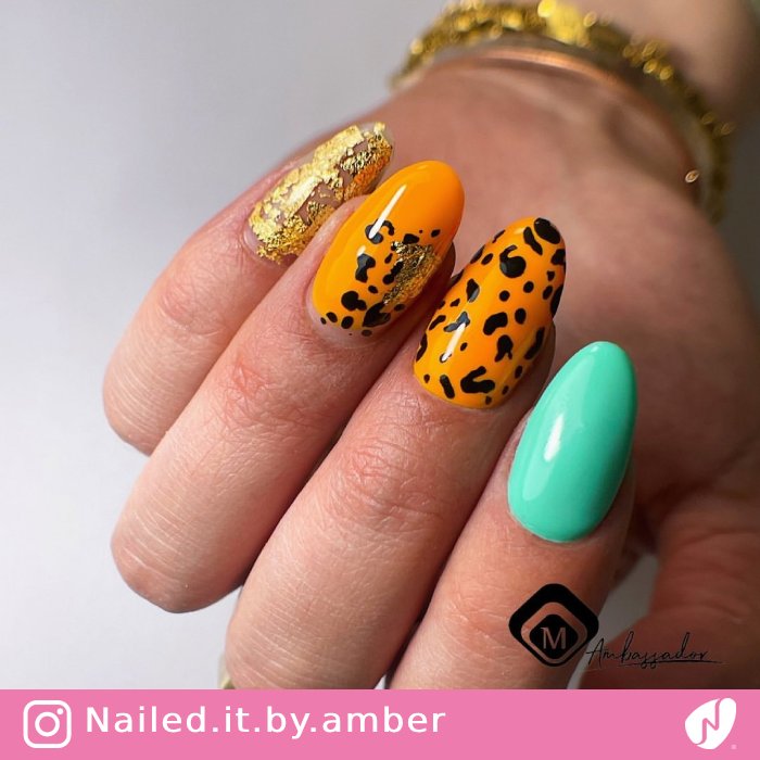 Leopard and Foil Nail Art